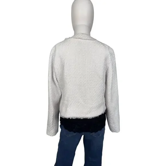 QVC Susan Graver Cropped Tweed Blazer w/ Fringe Detail White NWOT Size 4 - Picture 5 of 9